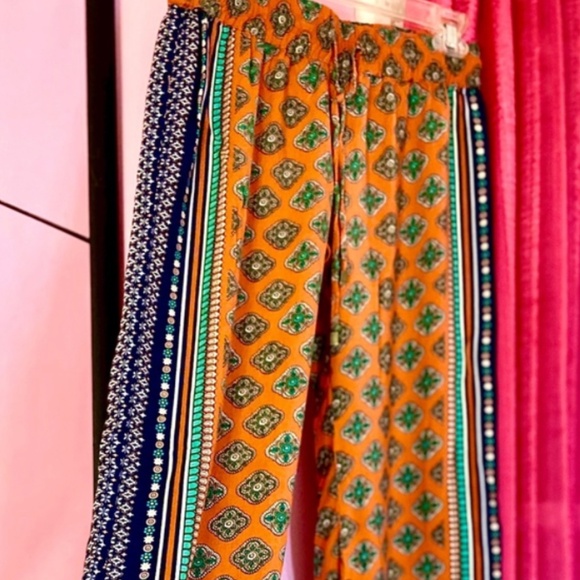 Vintage Kenar Palazzo Pants Wide Leg Orange Indian Boho Women’s Extra Small - Picture 3 of 6